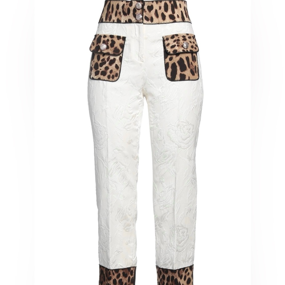 Dolce & Gabbana Leopard Accent White Cropped Pants